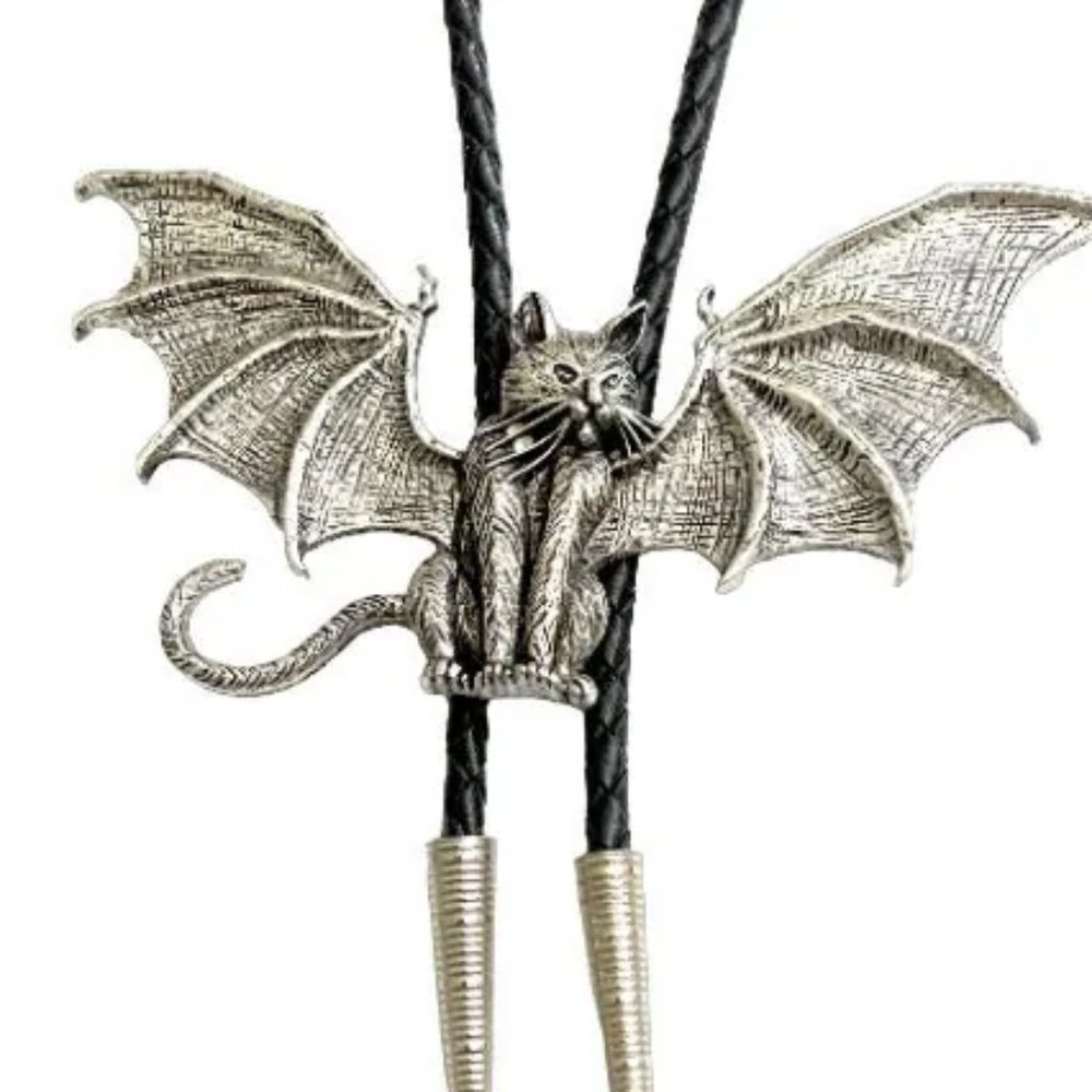Handmade Amazing Cat Bat Bolo Tie - Personalized Cord Color , length , and tips